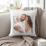 Custom Two Photo Double Sided Family クッション<br><div class="desc">Create a cozy keepsake with this Custom Two Photo Double Sided Throw Pillow — personalized on both sides for a modern, versatile look. Add one favorite photo to each side, or mix it up with a family portrait on the front and a name, date, or message on the back. Crafted...</div>
