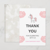 Custom Unicorn Cute Pink Birthday Party  サンキューカード (正面/裏面)
