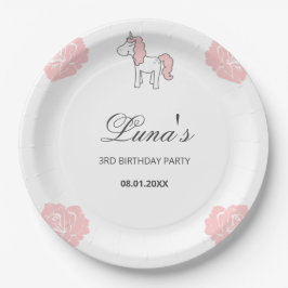Custom Unicorn Cute Pink Birthday Party  ペーパープレート