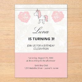 Custom Unicorn Cute Pink Birthday Party Invitation アクリル招待状