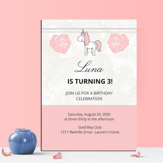 Custom Unicorn Cute Pink Birthday Party Invitation アクリル招待状