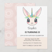 Custom Unicorn Cute Pink Birthday Party Invitation 招待状 (正面/裏面)
