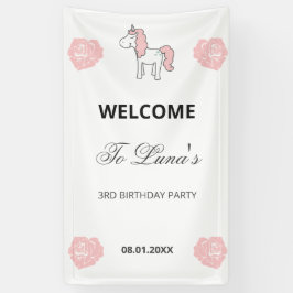 Custom Unicorn Cute Pink Birthday Party Welcome 横断幕