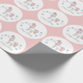 Custom Unicorn Cute Pink Happy Birthday  ラッピングペーパー (角)