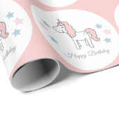 Custom Unicorn Cute Pink Happy Birthday  ラッピングペーパー (ロールコーナー)