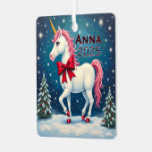 Custom Unicorn Red Bow メタルオーナメント (正面左)