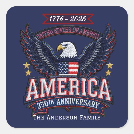 Custom USA 250th  Anniversary Patriotic Sticker  スクエアシール (正面)