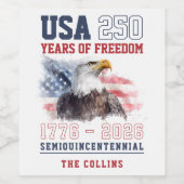 Custom USA Patriotic America's 250th Anniversary ワインラベル (シングルラベル)