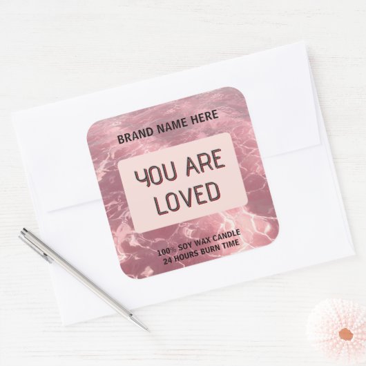 Custom Valentine Candle Sticker 'You Are Loved' スクエアシール (封筒)