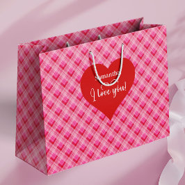 Custom Valentine Gift Bag I Love You Love Hearts ラージペーパーバッグ