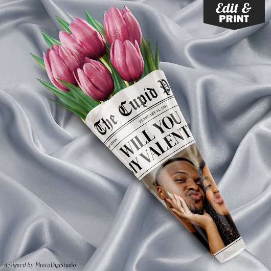 Custom Valentine Newspaper Flower Bouquet Gift  ラッピングペーパーシート