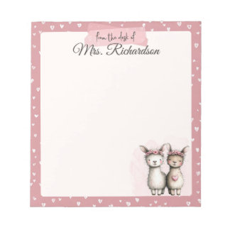 Custom Valentine Notepad Cute Pink Llama & Hearts ノートパッド