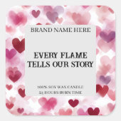 Custom Valentine’s Day Candle Label Romantic Text スクエアシール (正面)