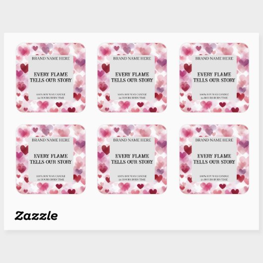 Custom Valentine’s Day Candle Label Romantic Text スクエアシール (シート)