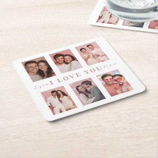 Custom Valentine’s Day Coaster – I Love You Text スクエアペーパーコースター (アングル)