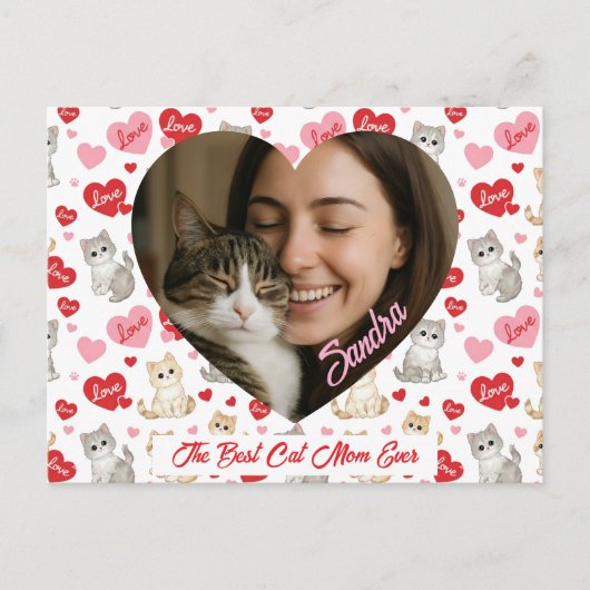 Custom Valentine's Day Cat Mom Heart Photo  ポストカード (正面)