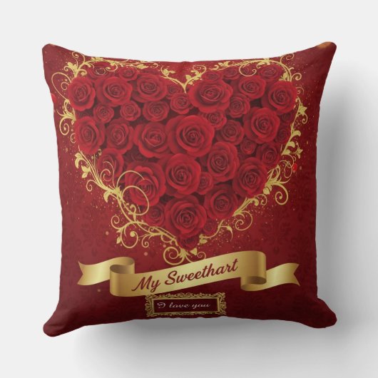 Custom Valentine'S Red Rose Heart Love クッション (裏面)