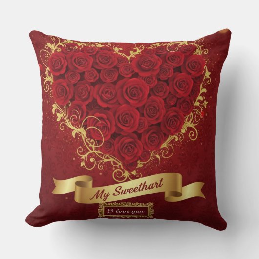 Custom Valentine'S Red Rose Heart Love  クッション (正面)