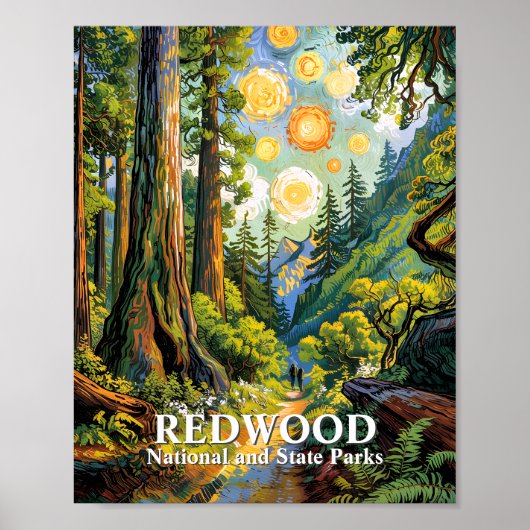 Custom Van Gogh Redwood National Park Hiking Trail ポスター (正面)