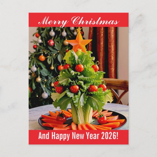 Custom Vegetables Christmas Tree, Lettuce Leaves  シーズンポストカード (正面)