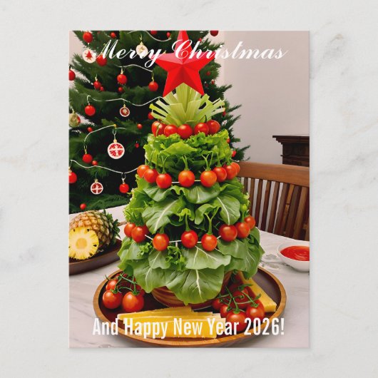 Custom Vegetables Christmas Tree, Lettuce Leaves  シーズンポストカード (正面)