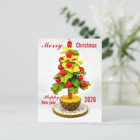 Custom Vegetables Christmas Tree, Lettuce Leaves ポストカード (スタンド正面)