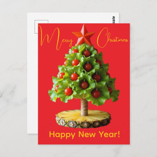 Custom Vegetables Christmas Tree, Lettuce Leaves ポストカード (正面/裏面)
