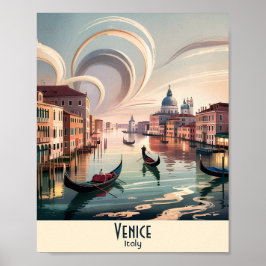 Custom Venice Italy Gondola Canal Watercolor Retro ポスター