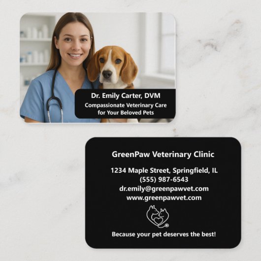 Custom Veterinarian Business Card with Photo 名刺 (正面/裏面)