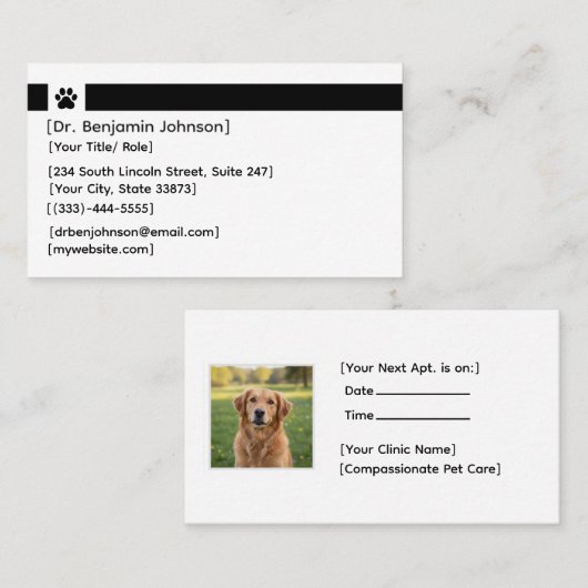 Custom Veterinary Appointment Card | Photo & Logo 名刺 (正面/裏面)