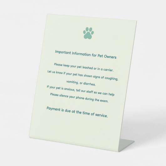 Custom Veterinary Exam Room Policy Sign 台座サイン (正面)