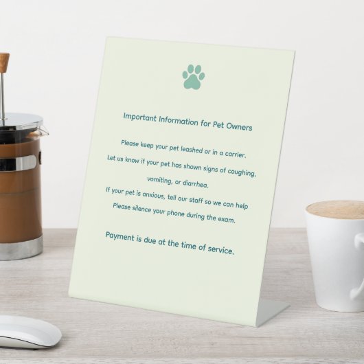 Custom Veterinary Exam Room Policy Sign 台座サイン (インサイチュ)