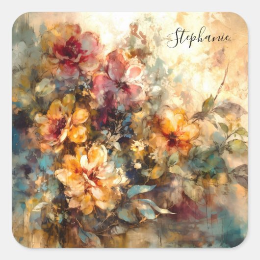 Custom Vibrant Floral Sticker スクエアシール (正面)
