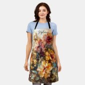 Custom Vibrant Floral Watercolor Art エプロン (着用した状態)
