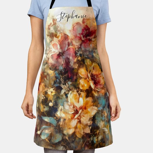 Custom Vibrant Floral Watercolor Art エプロン