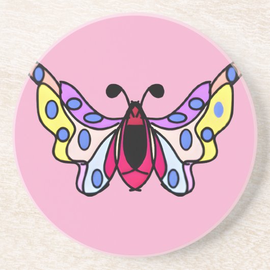 Custom Vibrant Modern Folk Butterfly Art コースター (正面)