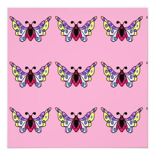 Custom Vibrant Modern Folk Butterfly Art フォトプリント (正面)