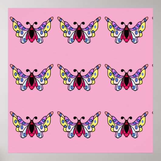 Custom Vibrant Modern Folk Butterfly Art ポスター (正面)