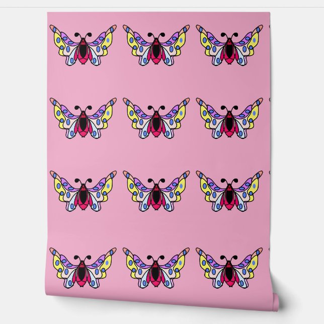 Custom Vibrant Modern Folk Butterfly Art 壁紙 (ほどく)