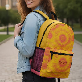 Custom Vibrant Sunflower Tie-Dye Art プリントバックパック