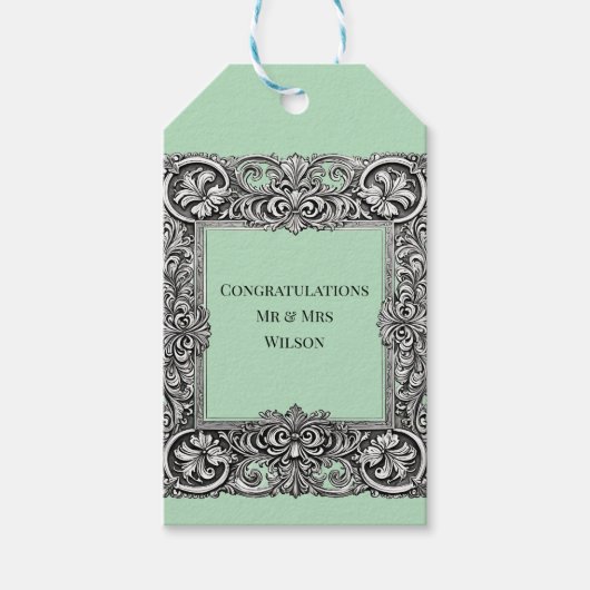 Custom Victorian Scroll Frame – Elegant sage green ギフトタグ (正面)