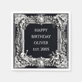 Custom Victorian Scroll Frame Napkin – black スタンダードカクテルナプキン