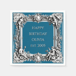 Custom Victorian Scroll Frame Napkin – dark blue スタンダードカクテルナプキン