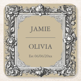 Custom Victorian Scroll Frame Napkin – mocha brown スクエアペーパーコースター