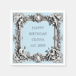 Custom Victorian Scroll Frame Napkin – pale blue スタンダードカクテルナプキン