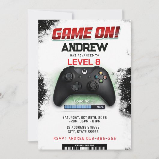 Custom Video Gamer birthday for boy invitation 招待状 (正面)