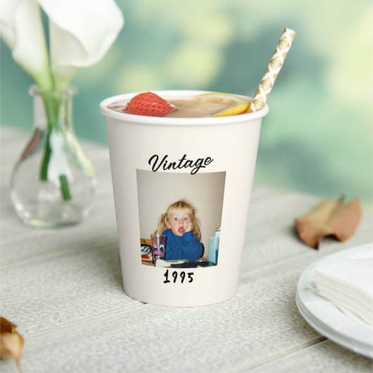 Custom Vintage Birthday Photo Retro Design 紙コップ (インサイチュ)