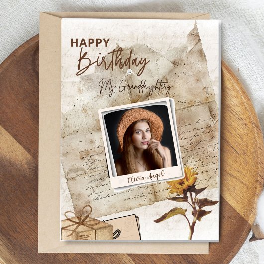 Custom Vintage Granddaughter Photo Birthday Card カード