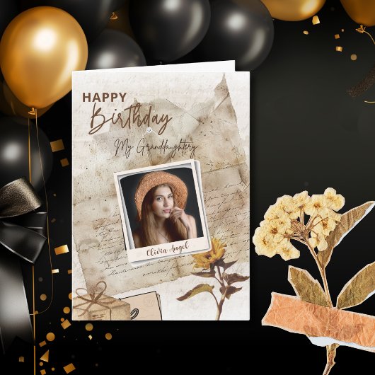 Custom Vintage Granddaughter Photo Birthday Card カード
