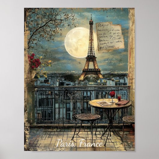 Custom Vintage Paris Eiffel Tower Romantic Art ポスター (正面)